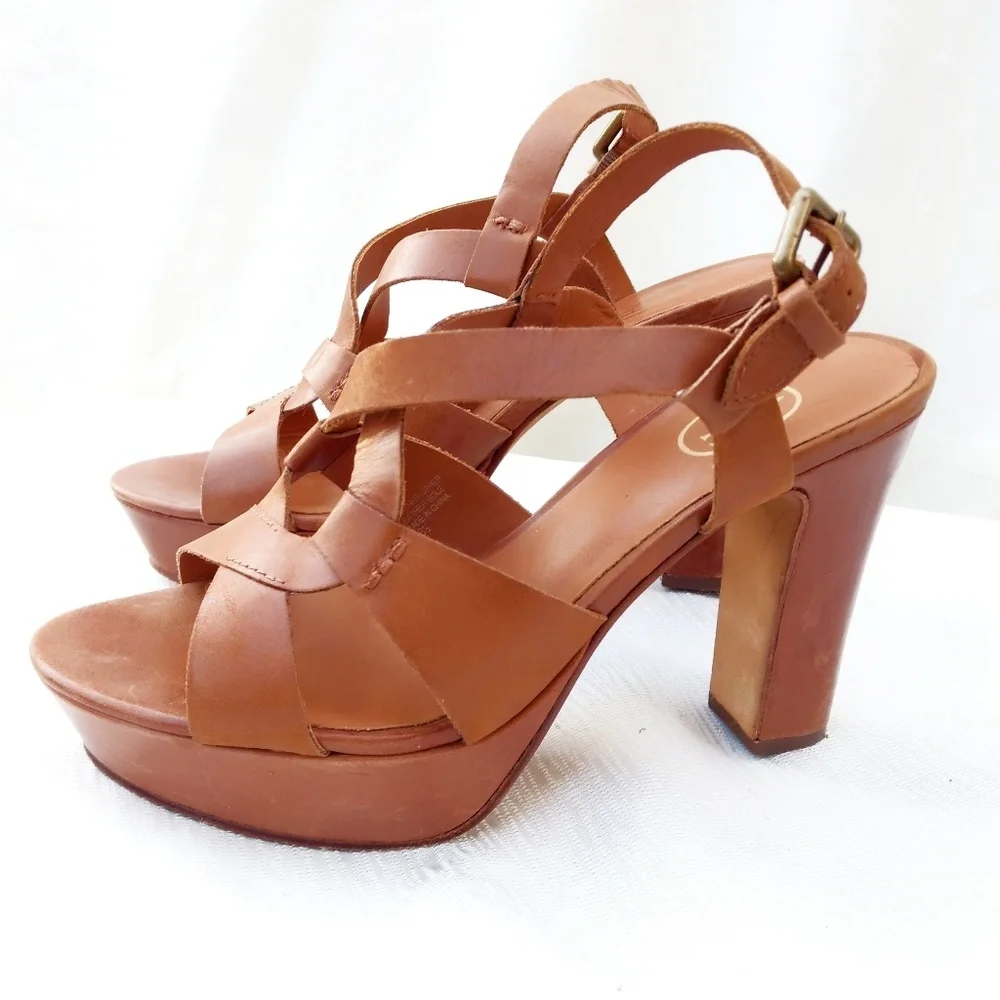 Designer Ash Delire Cognac Leather Platform Sandals- 8.5